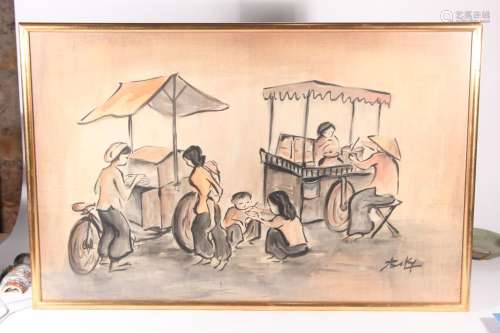 Vietnam, XXe siècle<br />
Deux peintures à l'encre et gouach...