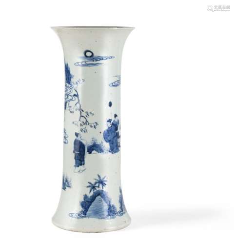 Grand vase cornet en porcelaine bleu blanc<br />
Chine, XXe ...