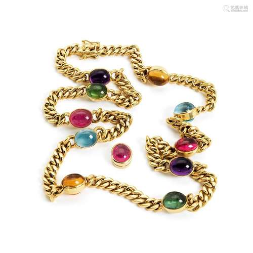 Gold-Panzerkette mit Multicolor-Cabochons