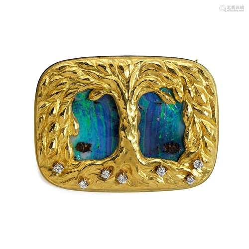 Gold-Opal-Diamant-Brosche