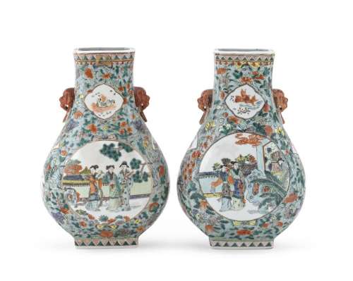 PAIR OF POLYCHROME ENAMELED PORCELAIN VASES, CHINA 20TH CENT...