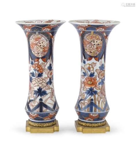 PAIR OF POLYCHROME AND GOLD ENAMELED PORCELAIN VASES, JAPAN ...