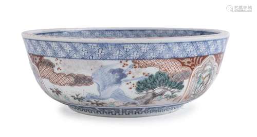 POLYCHROME ENAMELED PORCELAIN BOWL, JAPAN SECOND HALF 19TH C...