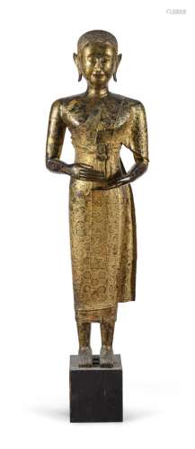 RARE AND IMPORTANT BLACK LACQUERED AND GILDED BRONZE STATUE,...