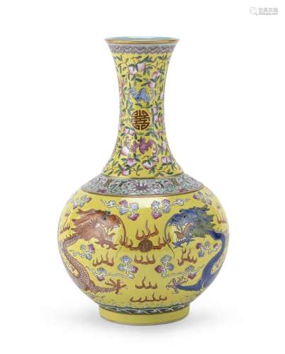 RARE PORCELAIN VASE WITH A YELLOW GROUND, CHINA, EARLY 20TH ...