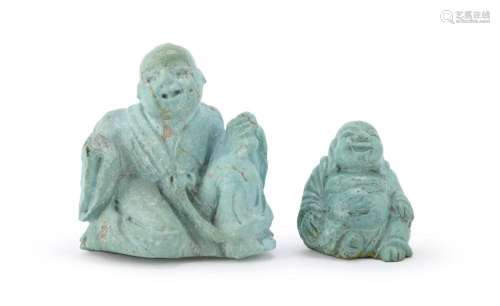 TWO SCULPTURES IN CHRYSOCOLLA, CHINA 20TH CENTURY