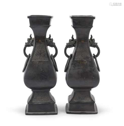 PAIR OF BRONZE VASES WITH BURNISHED PATINA, JAPAN SECOND HAL...
