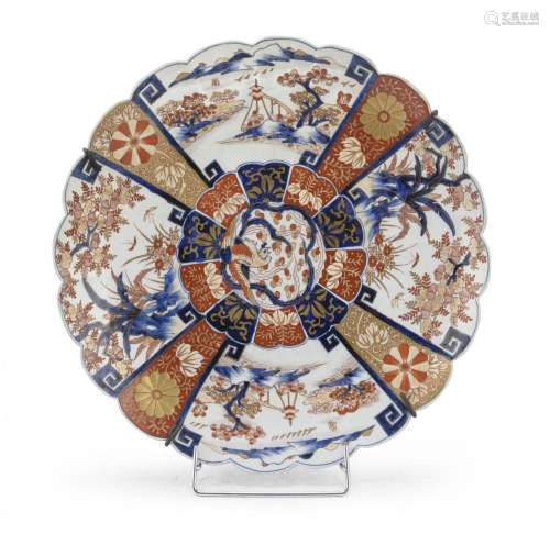 LARGE PORCELAIN DISH WITH POLYCHROME ENAMELS AND GOLD, JAPAN...