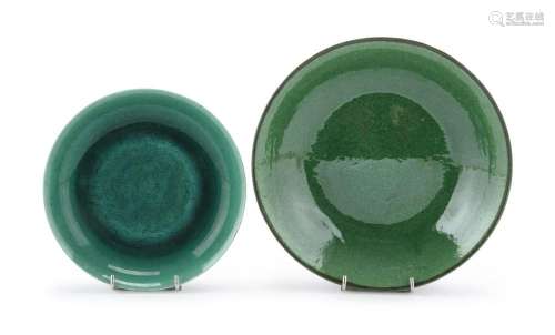 TWO GREEN-GLAZED PORCELAIN DISHES, CHINA FIRST HALF 20TH CEN...