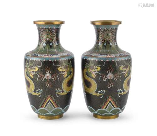PAIR OF METAL VASES WITH CLOISONNÈ ENAMELS, CHINA FIRST HALF...