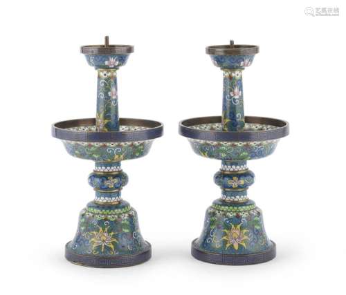 PAIR OF METAL CANDLESTICKS WITH CLOISONNÈ ENAMELS, CHINA 20T...