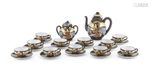 POLYCHROME AND GOLD ENAMELED PORCELAIN TEA SET, JAPAN, EARLY...