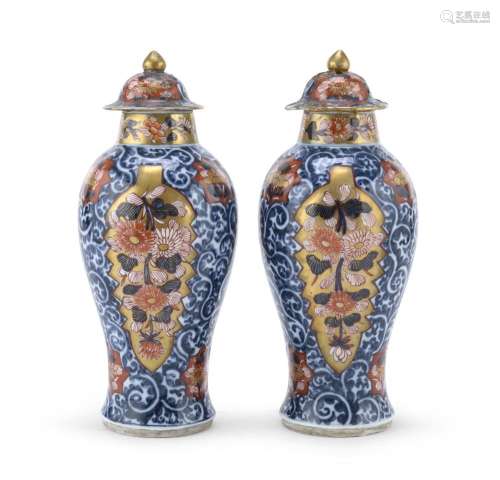 PAIR OF LIDDED PORCELAIN JARS WITH POLYCHROME ENAMELS AND GO...