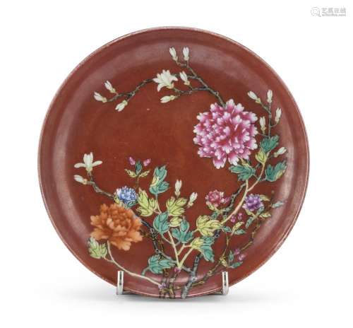 POLYCHROME ENAMELED PORCELAIN SAUCER, CHINA, FIRST HALF OF T...