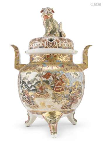 LARGE CERAMIC CENSER WITH POLYCHROME ENAMELS AND GOLD, JAPAN...
