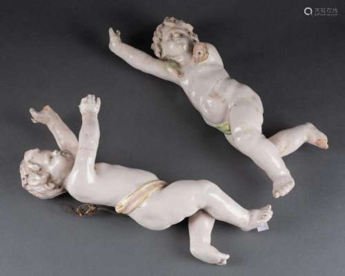 ANGELO MINGHETTI (1822-1885)Paire de putti en céramique blan...