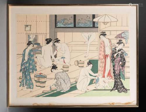 JAPON - Début XXe siècle Scène de bains Estampe en couleur H...