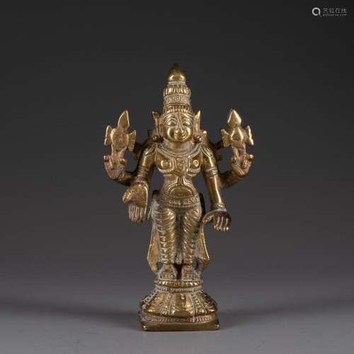 INDE - XXe siècleDivinité à quatre bras Bronze ciselé H. 14 ...