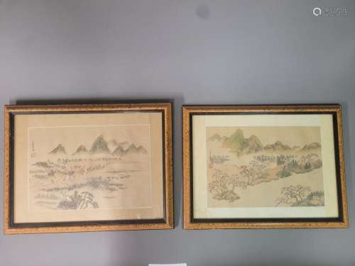 CHINE - XXème siècle Paysages Paires d'encres sur tissu ...