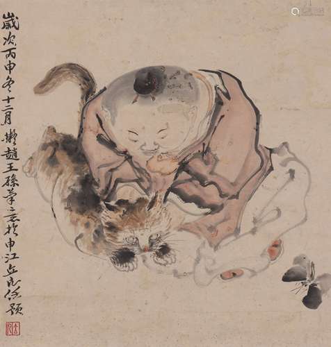 任预 1853-1901 童子戏猫