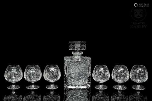 Liquor set in carved glass, 20th century