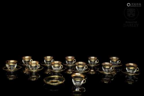 Coffee set, glass with gilded and engraved borders, 20th cen...