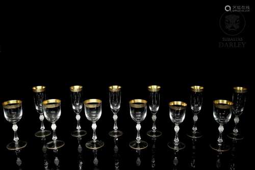 Bohemian crystal goblets "Giftware Gold", mid 20th...
