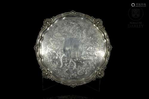 Large English silver platter, Heming & Co, London, 1905