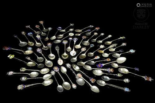 Collection of enamelled silver teaspoons, 20th century