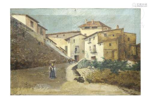 Spanish school, 19th century "Town view"