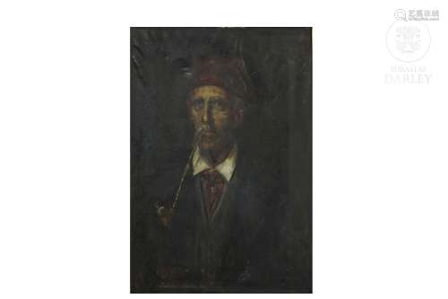 European School 19th - 20th century "Old man with pipe ...
