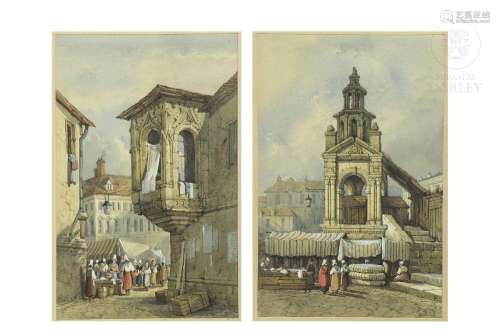 Samuel Prout (1783 - 1852) Pair of watercolours, "Rouen...