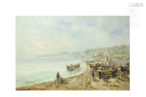 Mario Passoni (1929) "Beach with boats"