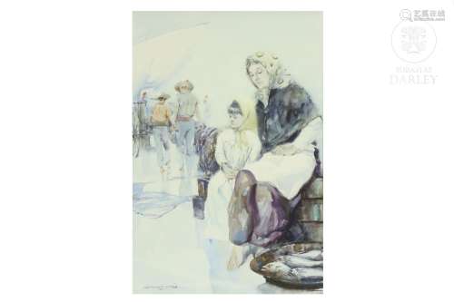 ALFREDO SANCHIS CORTES (1933 - 2014) "Fisherwoman and c...
