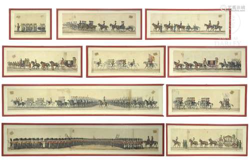 Set of English lithographs. "Procession in honor of the...