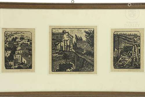 Set of three engravings, 20th century