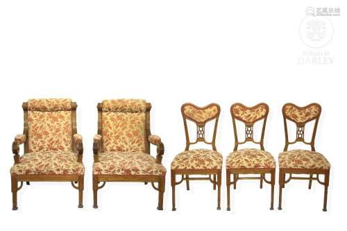 Set of armchairs and chairs, 20th century