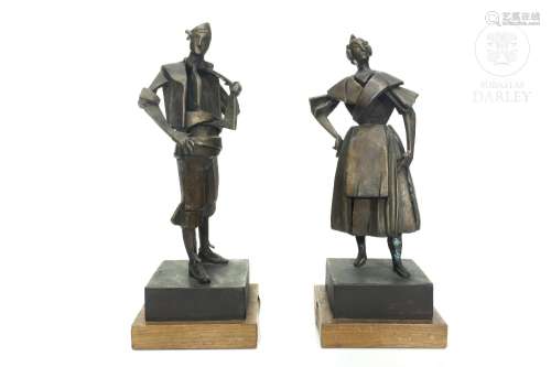 Bronze sculptures "Couple of falleros", 90's