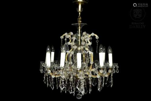 Chandelier in Bohemian crystal and metal, 20th century