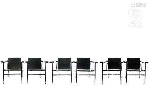 Set of six armchairs, modeled after Le Corbusier's "LC1...