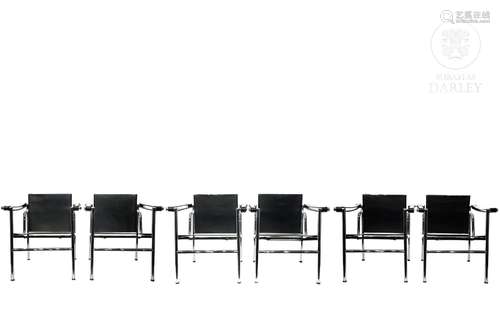 Set of six armchairs, modeled after Le Corbusier's "LC1...