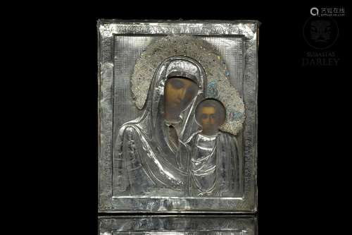 Russian icon. "Vigen and the child", XIX century.