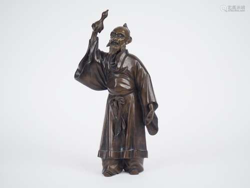 Japon, vers 1900, Taisho.
Okimono en bronze figurant un