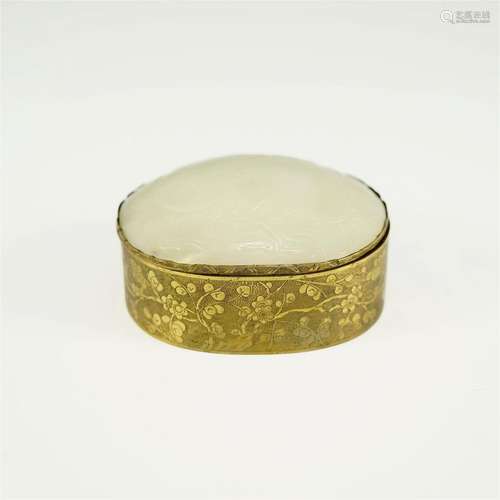 CHINESE BRONZE BOX WITH WHITE JADE