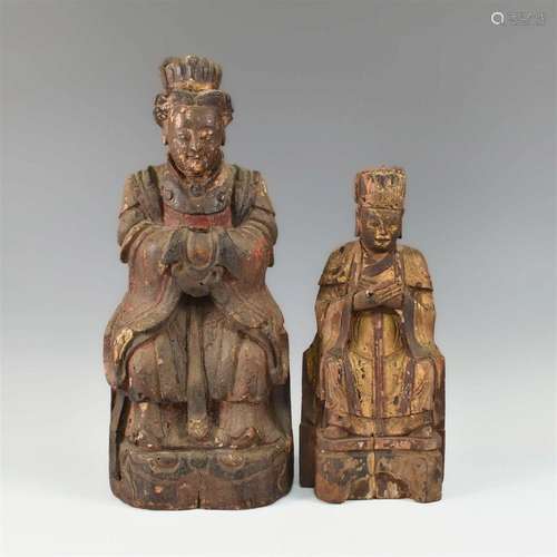 TWO CHINESE GILT WOOD STATUES