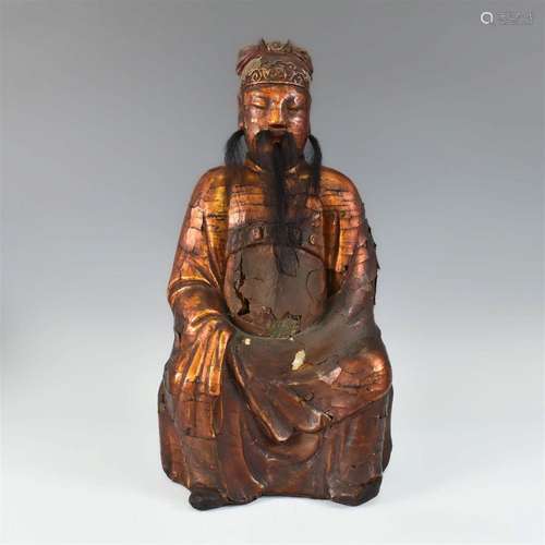 CHINESE MING GILT WOOD FIGURE STATUE