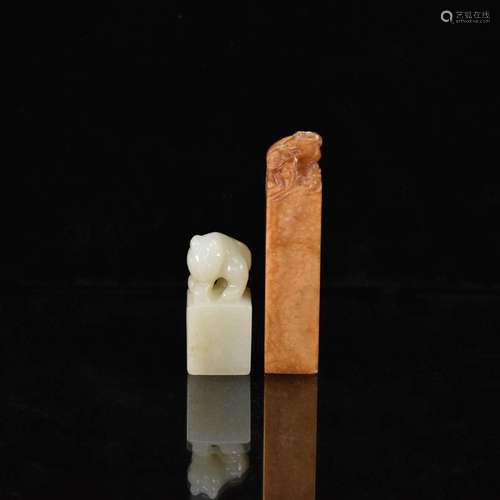 CHINESE WHITE JADE SEAL & SOUP STONE SEAL