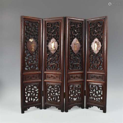 CHINESE HUANGHUALI CARVED TABLE SCREEN INSET LUOHAN