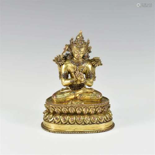 14TH C. NEPAL GILTED BRONZE BUDDHA