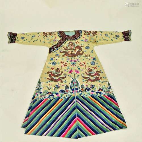 19TH C.CHINESE EMBROIDERED DRAGON SILK ROBE